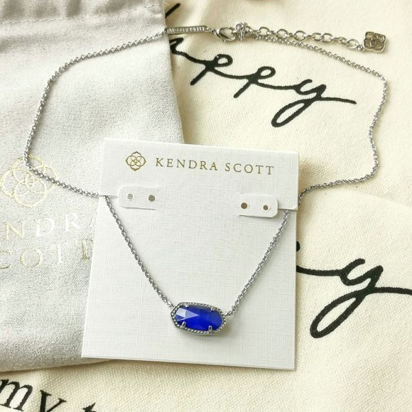 Kendra Scott Pendant Necklace - Elisa Cobalt Cat's Eye Silver - Picture 2 of 3